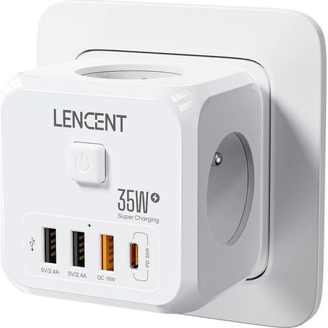 Prise USB Secteur PD35W Multiple Murale Cube, 7 en 1 Multiprises Chargeur Rapide PD35W avec 3 Sortie AC 4000W, 1 Type C et 3 Ports USB, Prise Murale Electrique Idéal pour maison, bureau (1/5)