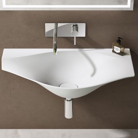 doporro Lavabo da Appoggio 80cm, Lavandino Bagno Colossum816 Lavabo da Marmo Fuso, Bianco Opaco (1/5)