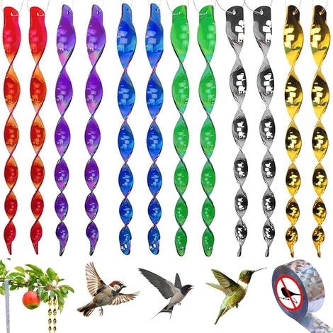 12 Pcs Répulsif Oiseaux Reflechissants,Repulsif Pigeon, 30cm Effaroucheur Oiseaux avec Bande Répulsive 80 m x 2,4 cm 360 Degrés Spirale Réfléchissante pour Jardin, Balcon, etc. 6 Couleurs