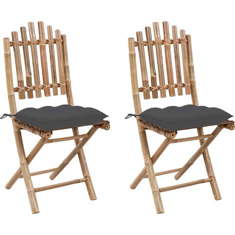Chaises pliables de jardin-Chaise de terrasse-Chaise d'extérieur lot de 2 avec coussins Bambou 920049 (1/5)