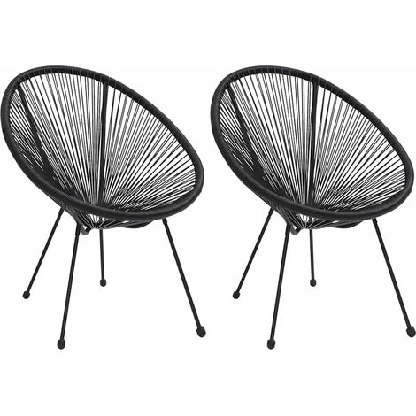 Lot de 2 Chaises de Jardin Design Lune en Rotin PVC et Acier Fauteuils Extérieurs Noir - PANGIVO (1/5)