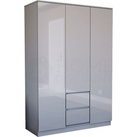 Glinton 3 Door 2 Drawer Wardrobe High Gloss With Hanging Rail & Storage Shelf, 100% FSC, Grey (1/5)