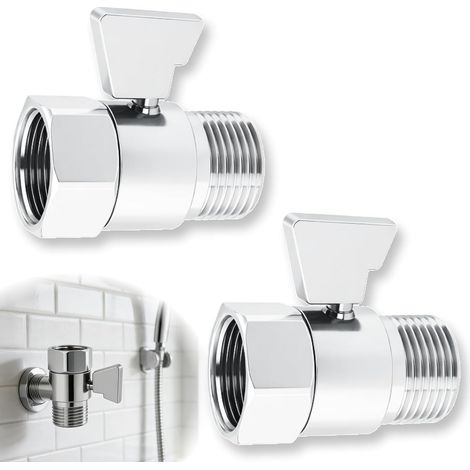 2PCS Shower Stop,Shower Head Valve,Shut-off Valve and Angle Valve,1/2 Angle Valve,Polished Chrome Angle Tap for Head,Water Flow Control,Easy Installation,for Arm and Toilet Cleaner (1/5)