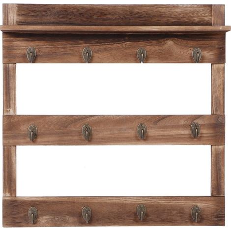 Wandmontierter Tassenhalter aus Holz mit 12 Haken und Ablagefach – Tassen- und Kaffeeorganizer, 50 x 50 cm (1/5)