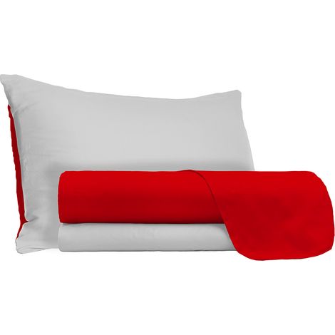 Set Lenzuola Sopra Sotto e Federe Doubleface Rosso/Grigio Chiaro Singolo (1/5)