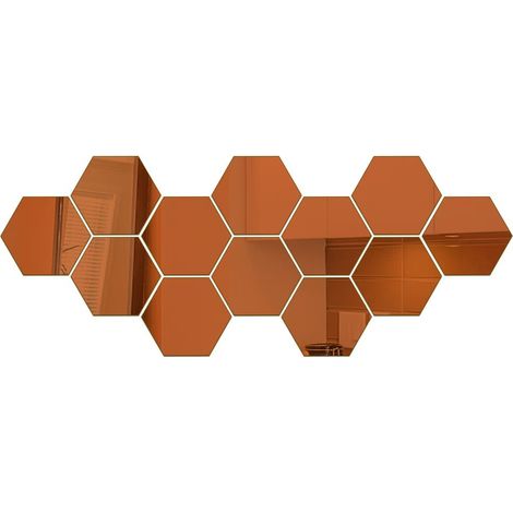 Espejo hexagonal acrílico, lámina autoadhesiva flexible, espejo artístico para manualidades, decoración de pared, color marrón, 24 piezas - Diámetro 4,6 cm (1/5)