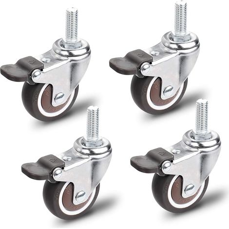 Roulettes pour meubles, lot de 4 roulettes pivotantes, roulettes universelles M10 x 25 mm, capacité de charge 40 kg par roulette