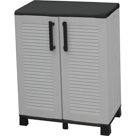 ARMADIO BASSO IN POLIPROPILENE 2 ANTE E RIPIANO 68 X 37 X H90 CM (1/6)