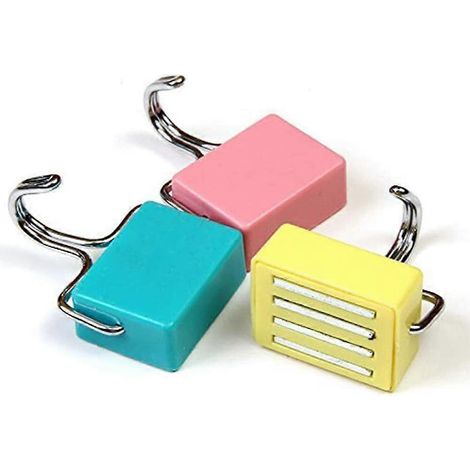 Lot de 3 crochets magnétiques multi-usages pour la cuisine : crochets magnétiques puissants pour clés, manteaux, réfrigérateur et portes. Couleurs : rose pastel, jaune, bleu. (1/5)