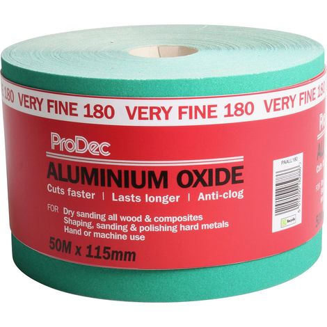 ProDec 50m Roll 180 Grit Grado molto fine verde ossido di alluminio carta abrasiva per la levigatura di legno, vernice, gesso, stucco, metallo e altro, 115 millimetri di larghezza carta abrasiva (1/5)