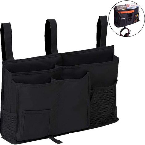 Sac de rangement suspendu noir pour lit, pochette de rangement en tissu Oxford pour téléphone, livre, magazines, télécommande (1/5)