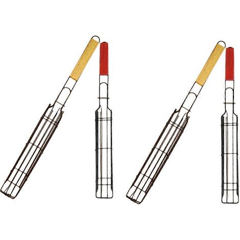 Grille en acier inoxydable, cage de grille, poignée en bois, pince pour barbecue, grille en fer (1/5)
