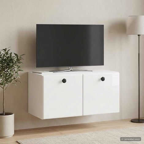 Wandmontierter TV-Schrank 59,5 x 31 x 30 cm Hochglanz Weiß (1/5)