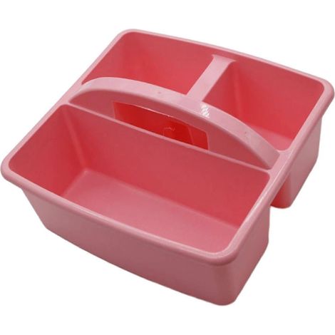 Organiseur de fournitures de bureau, boîte de rangement de bureau avec poignée, support à 3 compartiments, organisateur de rangement avec poignée pour cahiers, coiffeuse à maquillage-Pink (1/5)