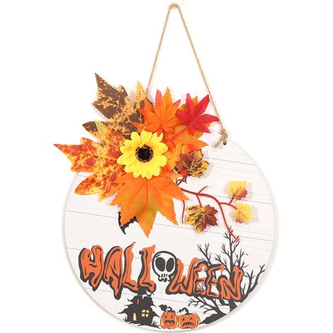 Dekorativer Halloween-Kranz, künstlicher Kürbis und Ahornblatt zum Aufhängen an der Wand, Bühnendekoration, Türschmuck (HALLOWEEN Neuer Stil 02) (1/2)