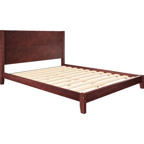 Cama plataforma 160x200 con cabecero y somier de láminas, marrón (1/5)
