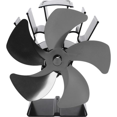 Eosnow Holzofenventilator, 5 Flügel, Kamin, vertikaler Trapezboden, wärmebetrieben, warme Zirkulation, tragbar, thermisch, für Zuhause, Camp, Schwarz
