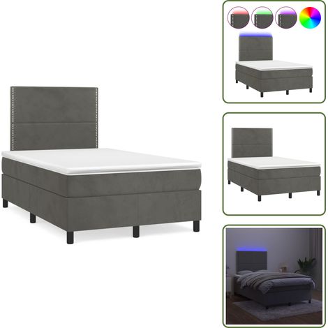Sommier à lattes de lit avec matelas LED gris foncé 120x190 cm - Lit Capitonné - Lit Design - Lit Avec Éclairage Led - Matelas À Ressorts Ensachés - Tête De Lit Ajustable (1/5)