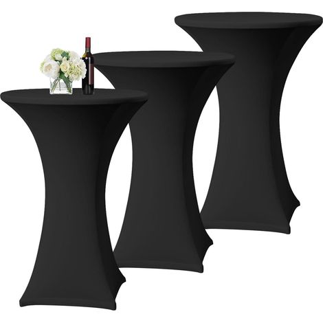 3er-Set Stehtischhusse Schwarz für Bistrotische Ø 60-65 cm, Spandex, 60x110cm (1/5)