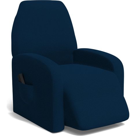 Copripoltrona Reclinabile Elasticizzato Taglia Unica con Tasca Laterale Blu Scuro