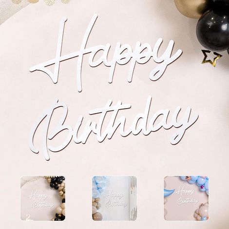 Panneau d'Anniversaire en Bois - Toile de Fond Découpe en Bois pour Décoration Murale de Fête d'Anniversaire (Blanc) (1/5)