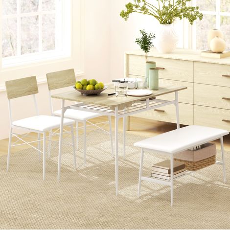 4-teiliges Tisch- und Stuhlset mit Bank und Stauraum, 110 x 70 cm, Eichenoptik HAVRYA