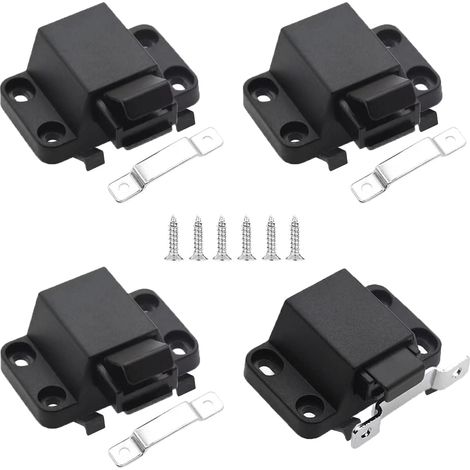 Kit de loquets de porte « Push-to-Open » / à éjection automatique (4 pièces) — Modèle robuste à poussoir, ouverture par simple contact : appuyez pour déverrouiller, éjection par ressort puissant. (1/4)