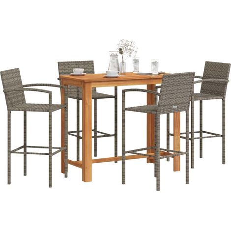 Ensemble de bar de jardin 5 pcs-Bar d'extérieur gris bois massif acacia rotin 738315 (1/5)