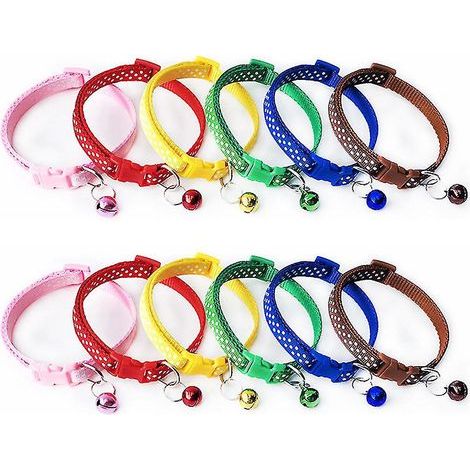 Colliers Wave Point réglables pour chats, colorés, en polypropylène, avec clochettes, lot de 12, résistants et souples. (1/4)