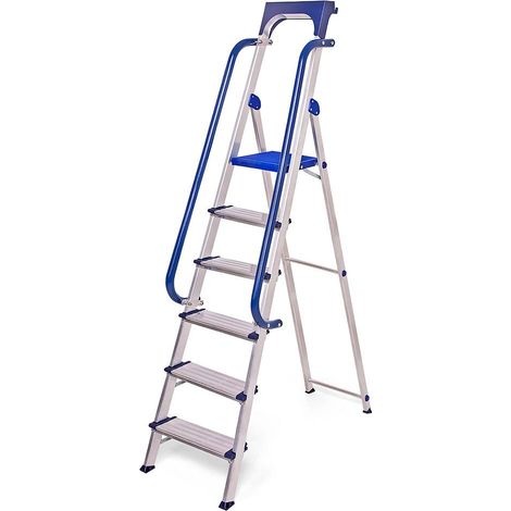 Hoström – Escabeau 6 marches aluminium renforcé – Hauteur de travail 335 cm – Charge max 150 kg – Rampes de sécurité amovibles – Garantie 5 ans