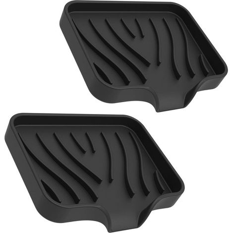 Lot de 2 porte-savons en silicone avec trous de drainage, pour douche, salle de bain et évier de cuisine (noir) (1/5)