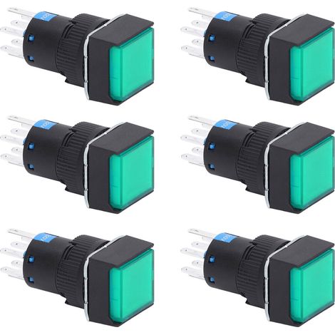 25 interrupteurs poussoirs carrés lumineux 8 broches à verrouillage automatique 16mm 220V verts pour coffret électrique lot de 25 (1/5)