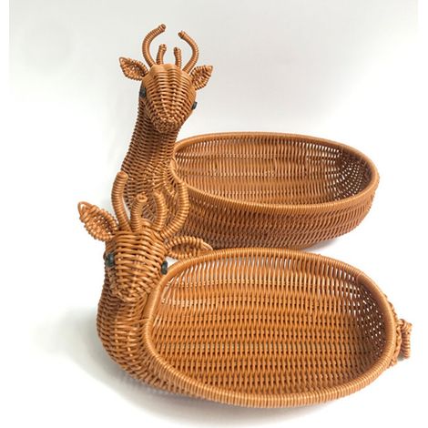 Corbeille de Fruits Design Animaux [Modèle: Panier de Stockage Simulé en Rotin] Panier à Fruits Panier d'Organisation en PP (Multicolore, Grand: 33cm, Petit: 29cm) Pour Cérémonie, Pique-nique (1/5)
