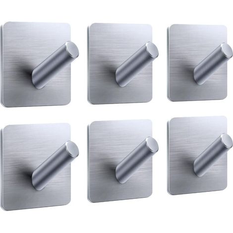 Strong adhesive hook, bathroom hook, suitable for bathroom and kitchen, silver, 6 pieces (1/5)