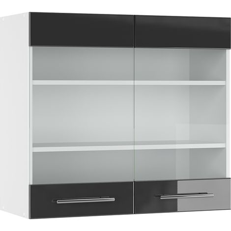 Armario de cocina con vidrio Fame-Line, Antracita alto brillo, 80 cm, Vicco