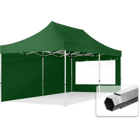 3x6m gazebo pieghevole PES 800 con laterali (finestre panoramiche), PROFESSIONAL 40mm alluminio, verde scuro (1/5)