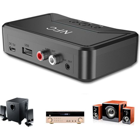 Récepteur Bluetooth 5.0 pour Enceintes avec USB et NFC, Noir, Branchement Instantané (1/5)