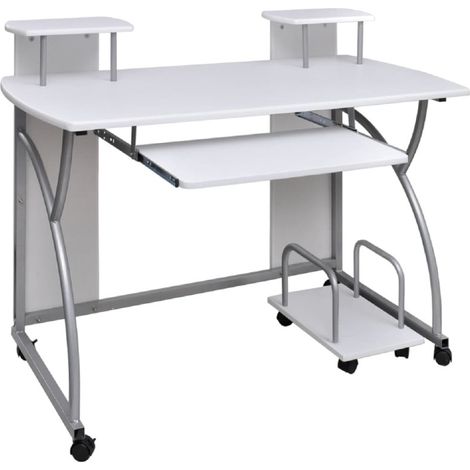 Bureau d'ordinateur Blanc 110x52x88,5 cm Bois d’ingénierie vidaXL (1/5)