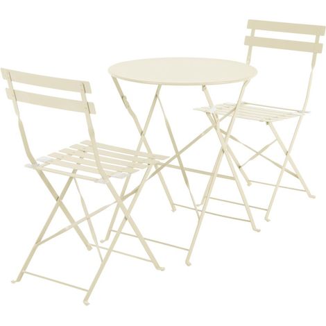 SET BISTROT DA GIARDINO BIANCO CON TAVOLO E 2 SEDIE PIEGHEVOLI IN FERRO
