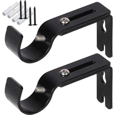 Ganchos metálicos para barras de cortina - Paquete de 2, para montaje en pared o techo - Soportes para barras de cortina con patas metálicas (1/5)