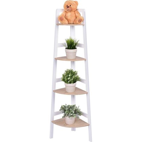 COSTWAY Mobile ad Angolo, Scaffale Angolare a Ripiani in MDF Ecologico per Soggiorno Bagno Studio, Bianco (4 Ripiani)