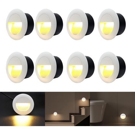 Applique da incasso 8er 3W, luci rotonde per scale, applique da parete bianco caldo con scatola da incasso, illuminazione da parete in alluminio impermeabile 230V, gradino per scale da incasso, bianco