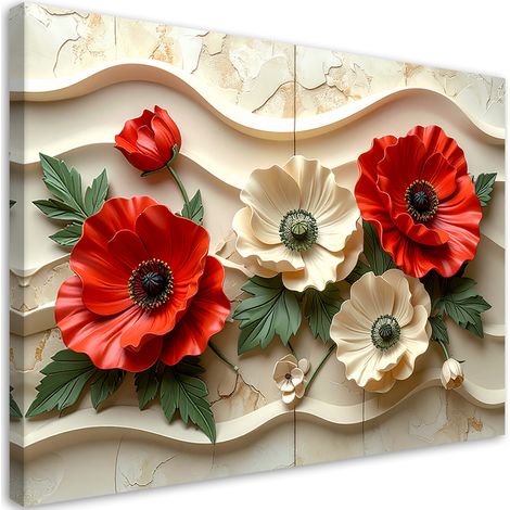 Quadro su tela, Fiori rossi su uno sfondo ondulato - 60x40 (1/2)