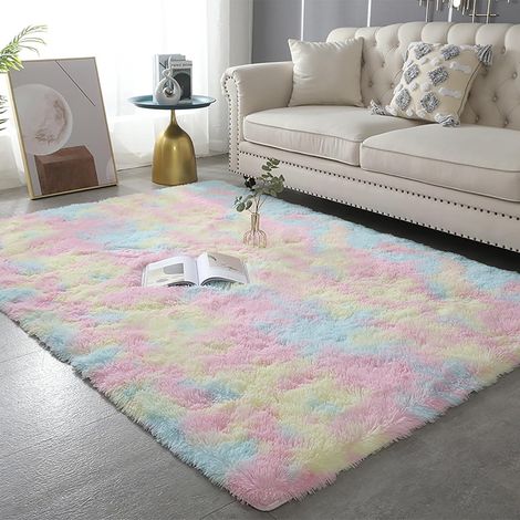 Tapis shaggy salon 120x180cm – Poil doux antidérapant, arc-en-ciel, idéal long, déco, chambre colorée (1/5)