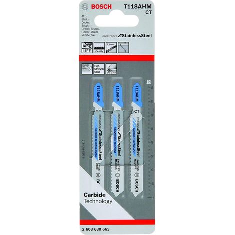 Lama Per Seghetto Alternativo Per Taglio Dritto In Acciaio, Sottile, Nessun. Bosch T 118 Ahm, Sega Lama Di Qualità Carbide Lunghezza Totale 83 Millimetri N. Di Denti: 1,1 Millimetri
