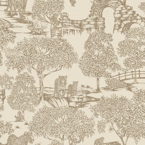 Holden Decor Zoo Lake Neutral Wallpaper Animal Print Trees Stylish Feature Wall (1/4)