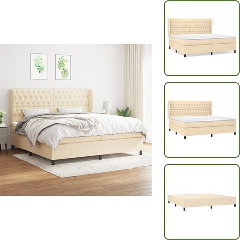 Cama de espaldas - vidaXL Cama box spring con colchón tela color crema 200x200 cm - Cama de boca abajo