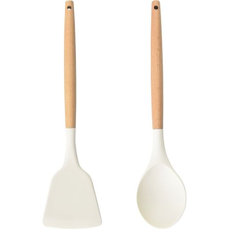 Ustensiles De Cuisine En Silicone - Manche En Bois D'Acacia - Résistant À La Chaleur Pour Poêles Antiadhésives - Ensemble De 6 Pièces (1/5)