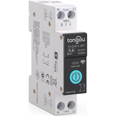 Commutateur intelligent Wi-Fi 1P+N rail DIN DIY, 6A, application pour iOS Android, télécommande TUYA/Smart Life pour Smart Home avec mètre (1/5)
