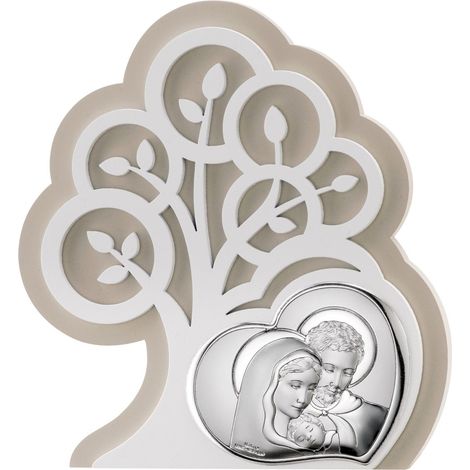 Cuadro en plata de la Sagrada Familia en el panel del Árbol de la Vida, boda, comunión  Tamaño: 14x15,5 cm  SKU: VL81404/1L